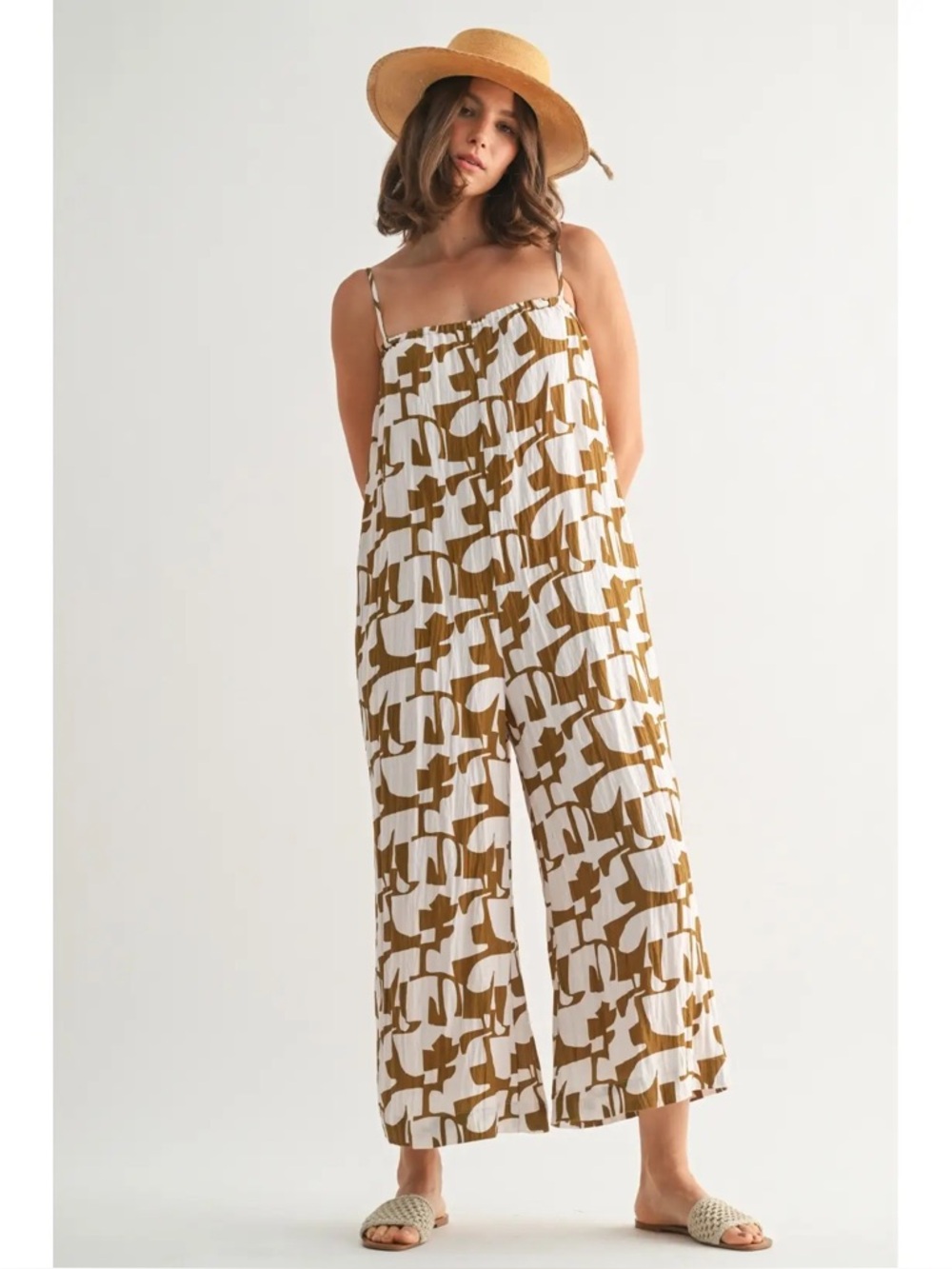 Fun2Fun Geo Print Olive Jumpsuit